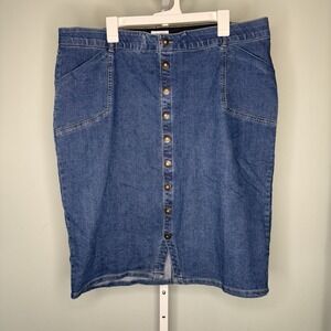 Monroe and Main Jean Button Down‎ Skirt Knee Length Women's Size18 Elastic Waist